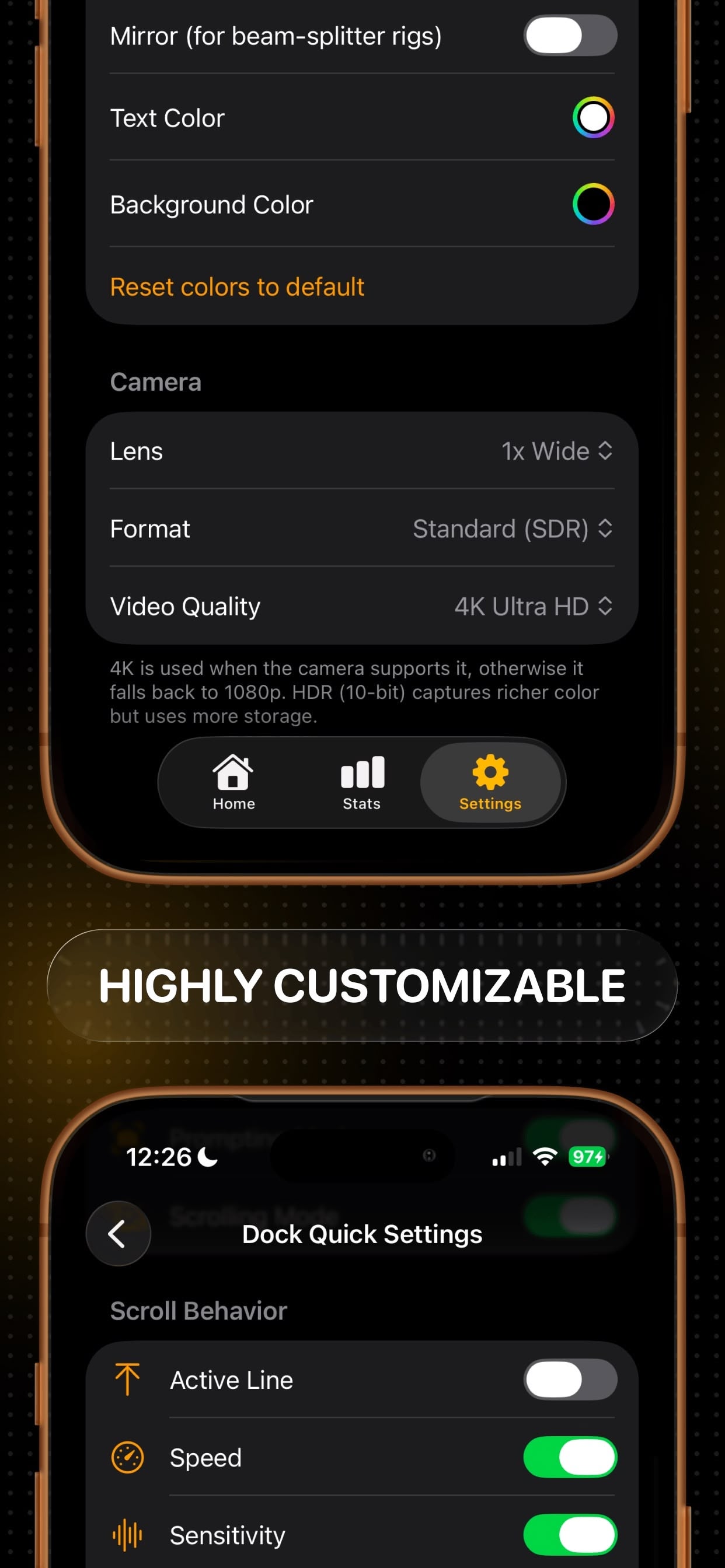 Customizable teleprompter display settings: fonts, colors, spacing, and margins